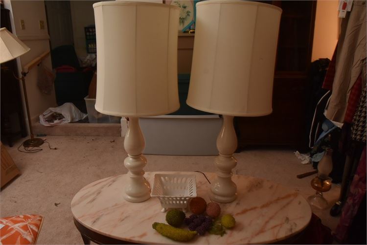Pair Table Lamps Bowl and Faux Fruit