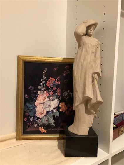 Tall Lady Sculpture and Floral Print