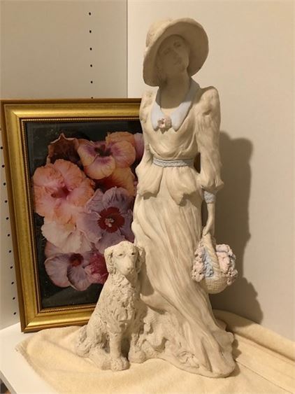 Lady Holding Basket and Floral Print