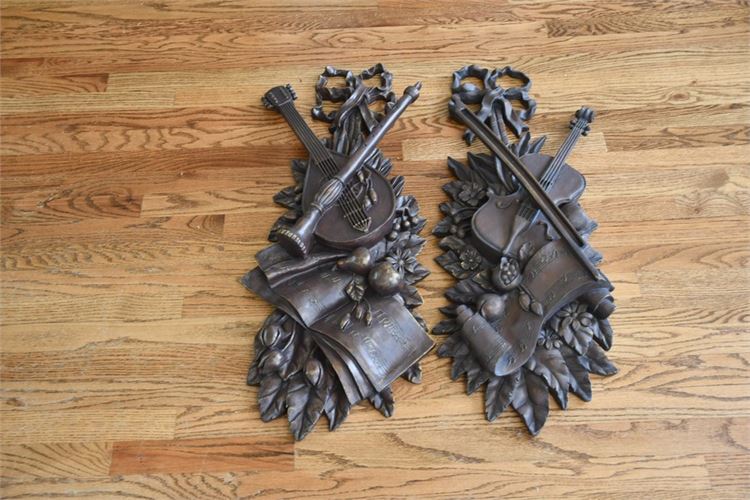 Pair Vintage Music Themed Wall Plaques
