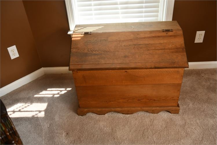 Vintage Slant Front Wooden Chest (CONTENTS NOT INCLUDED)