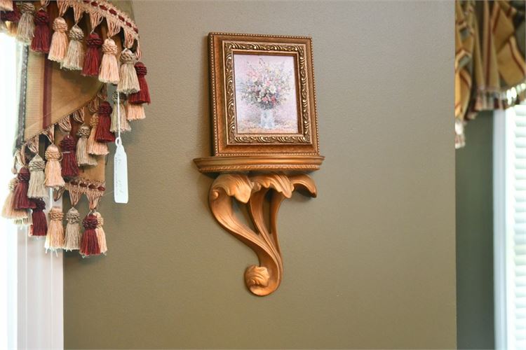 Gilt Wall Sconce and Framed Floral Still Life