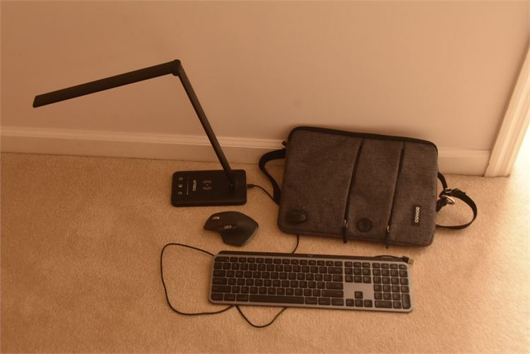 Table Lamp Laptop Sleeve Keyboard and Mouse