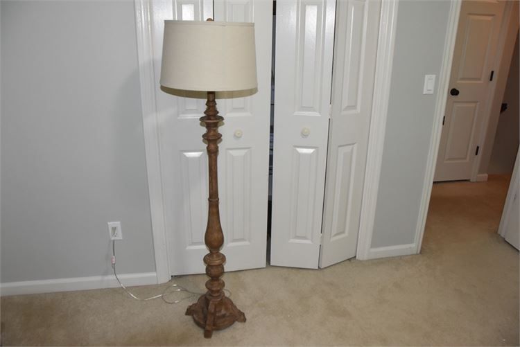 Turned Wood Floor Lamp With Shade