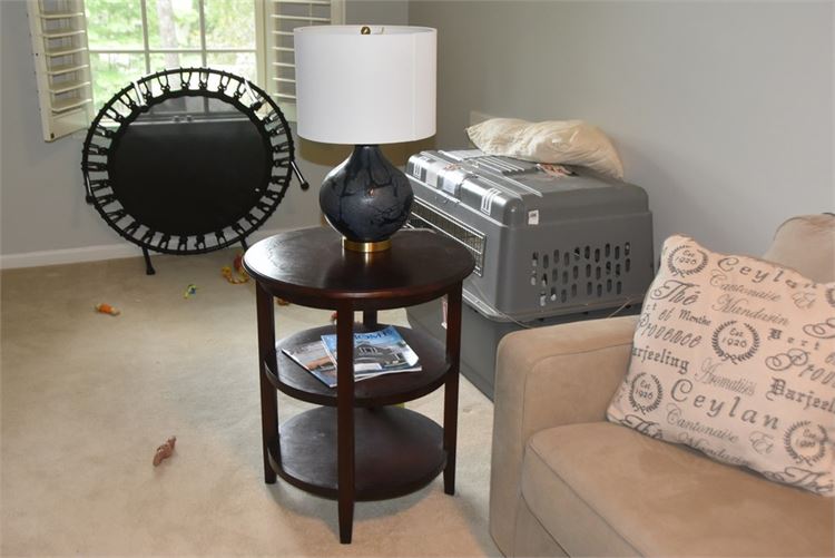 Three Tier End Table and Modern Table Lamp With Shade