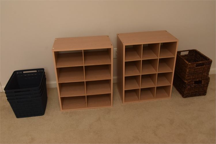 Group Bins And Two (2) Cube Shelves