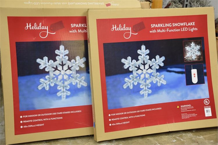 Two (2) Holiday SPARKLING SNOWFLAKE with Multi-Function LED Lights