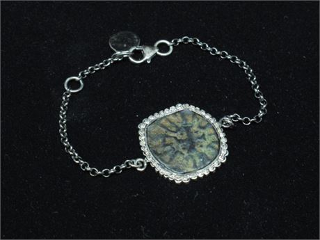 Sterling Silver Ancient Coin Diamond Bracelet