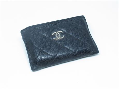 Chanel quilted black leather coin purse