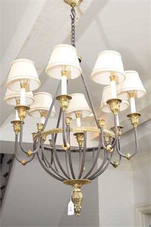 Maitland Smith Brass and Wrought Iron Ballon Form Chandelier