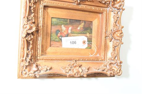 Small Decorative Painting of Hens and Chickens