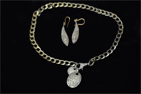 Three-Piece Set of Silver Metal and Diamond Jewelry