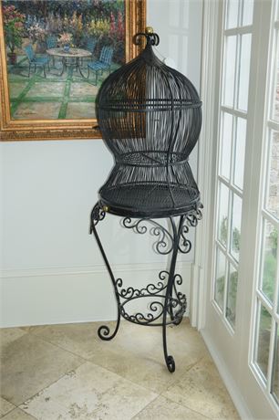 Wrought Iron Bird Cage on Stand