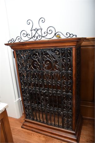 Wrought Iron and Wood Wine Cabinet