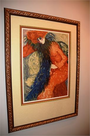 Barbara A Wood Print Of Woman In Feathered Shaw