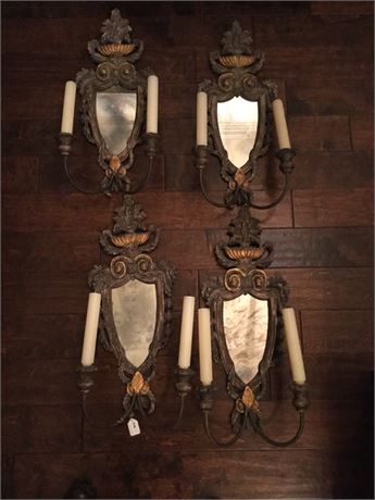 Set of four mirrored back wall sconces