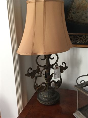 Scrolled Metal and Tin Table Lamp