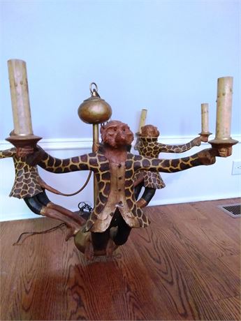 Pair of Carved and Painted Monkey Candelabras