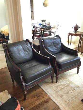 Pair Mahogany and Leather Armchairs