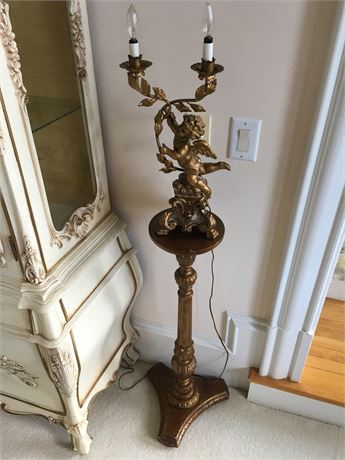 Pair of Carved Wood Lamps w/ Base