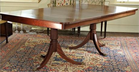 Mahogany Duncan Phyfe Style Table w/ Double Pedestal Base