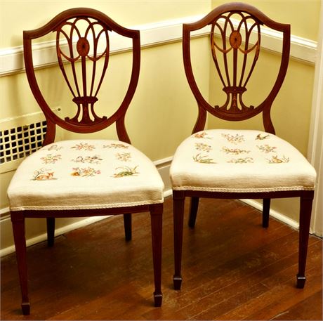 Pr. English Mahogany Shield Back Chairs  in the Hepplewhite Style