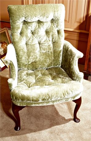 Queen Anne Style Upholstered & Tufted Armchair