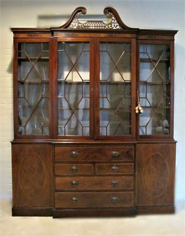 Large Mahogany & Satinwood String InlayChippendale Style Bookcase