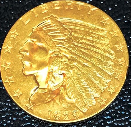 1929 2 1/2 Dollar US Indian Head Gold Coin