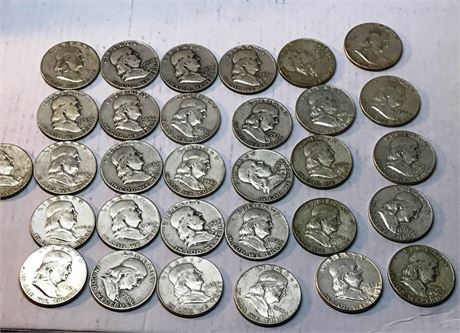Thirty-One Franklin Silver Half Dollars