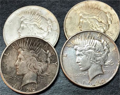 Four Liberty Peace Silver Dollars 1922D