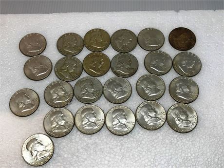 24 Franklin Silver Half Dollars
