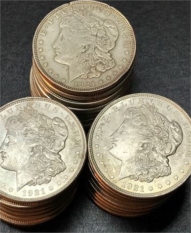 Twenty-Eight 1921 Morgan Silver Dollar Coins