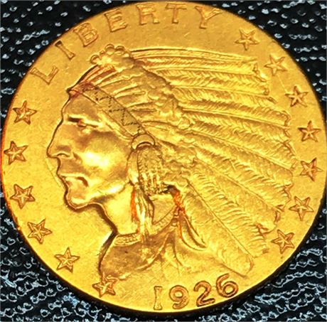 1926 2 1/2 Dollar US Indian Head Gold Coin