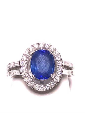 Lot 140: Sapphire, Diamond and 14K White Gold Ring