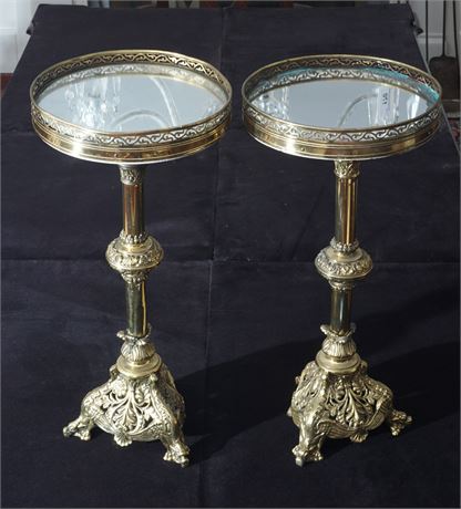 Lot 155.  Pair of Brass Tables with Mirrored Top