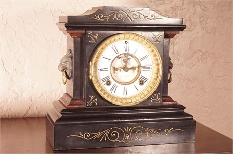 Lot 174. Ansonia Black Slate Mantle Clock