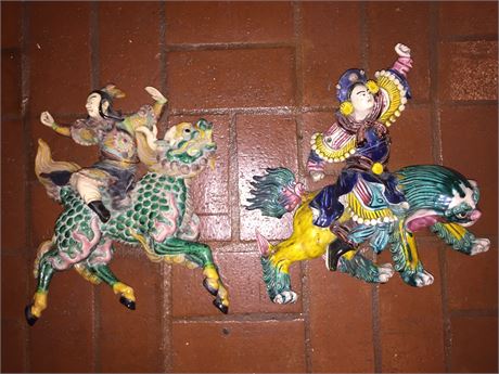 Lot 156. Pair of Oriental Ceramic Wall Statues