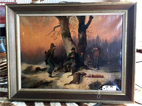 Lot 394.   Fox Hunting Oil Painting