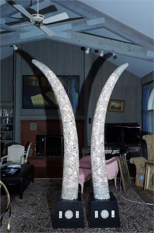 Lot 134. Pair of Large Tusk Form Bone Carvings