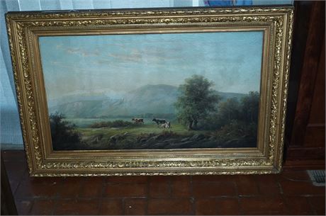 Lot 223.   Signed Oil Painting of Cows in Field