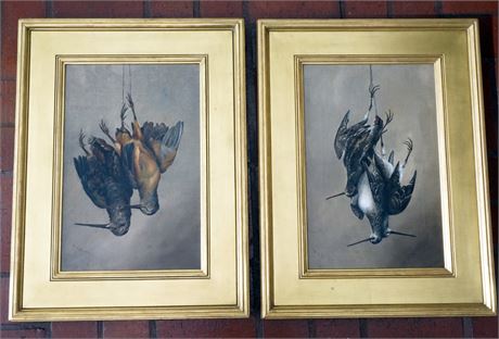 Lot 147.  Pair of  Hunted Birds Oil on Canvas