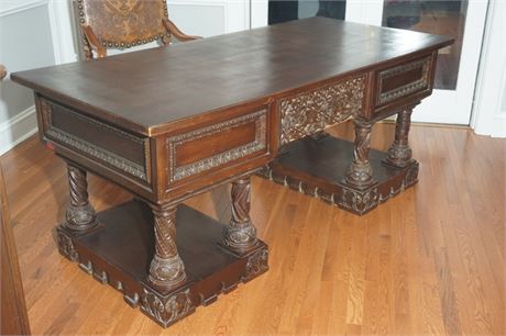 Partners Desk Jacobean Style Finished on all Four Sides