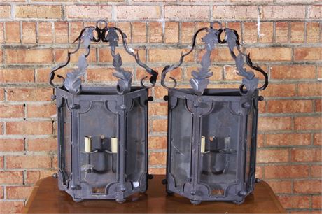 Pair of Wrought Iron Wall Mounted Lanterns