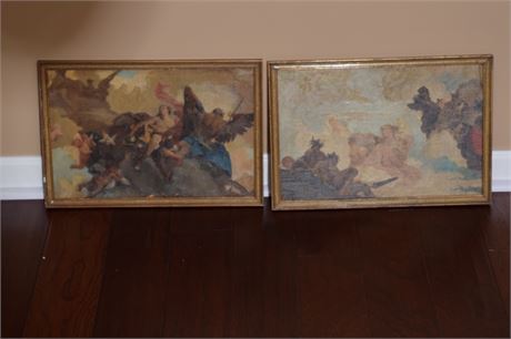 Pair of Baroque Style Oil Sketches