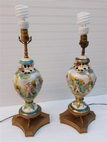 Pr. Italian Polychrome Ceramic Lamps