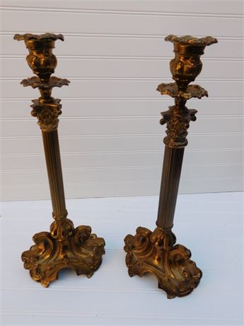 Pair of Stamped Brass Candlesticks