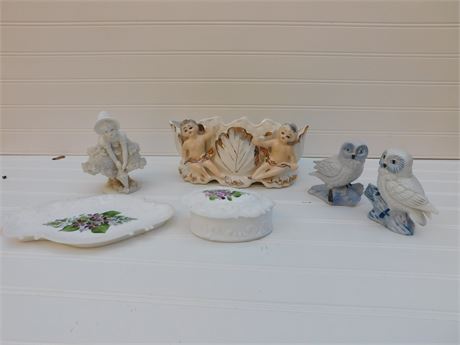 Pair of Porcelain Owls, et al