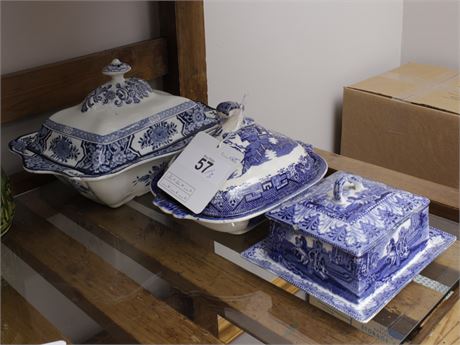 Three Assorted English blue-and-white Serving Dishes