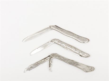 Three Silver Plate Pocket Knives